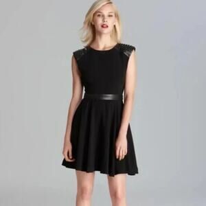 Alice + Olivia Kerry Leather & Stud Shoulder Sleeveless Dress - Black - Size M